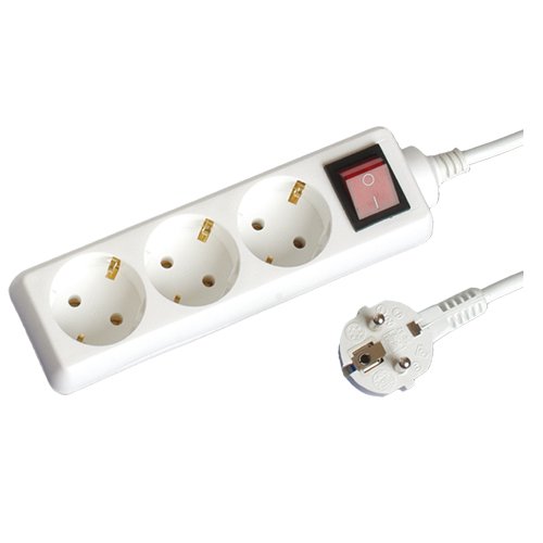 BASE MULTIPLE 3 TOMAS + INTERRUPTOR (3X1.5MM) 3M BLANCA - GSC