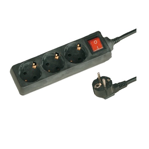 BASE MULTIPLE 3 TOMAS + INTERRUPTOR (3X1.5MM) 1.5M NEGRA - GSC