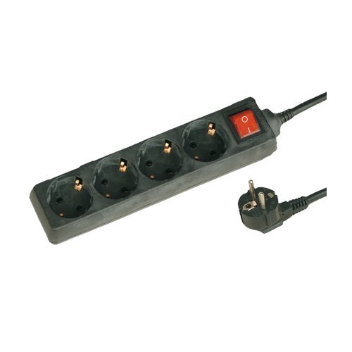 BASE MULTIPLE 4 TOMAS + INTERRUPTOR (3X1.5MM) 1.5M NEGRA - GSC