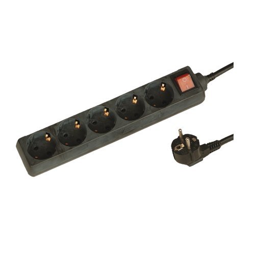 BASE MULTIPLE 5 TOMAS + INTERRUPTOR (3X1.5MM) 1.5M NEGRA - GSC