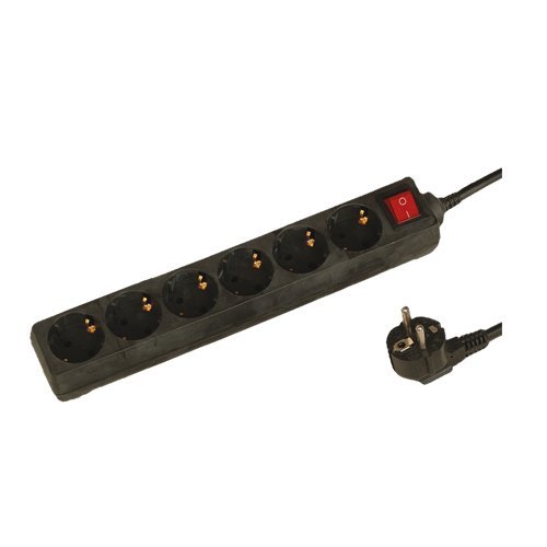 BASE MULTIPLE 6 TOMAS + INTERRUPTOR (3X1.5MM) 1.5M NEGRA - GSC