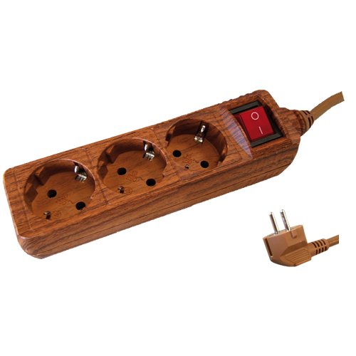 BASE MULTIPLE MADERA 3 TOMAS + INTERRUPTOR (3X1.5M) 1.5M - GSC