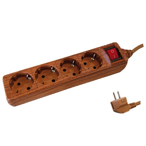 BASE MULTIPLE MADERA 4 TOMAS + INTERRUPTOR (3X1.5M) 1.5M - GSC