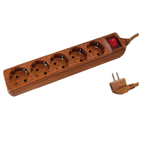 BASE MULTIPLE MADERA 5 TOMAS + INTERRUPTOR (3X1.5M) 1.5M - GSC