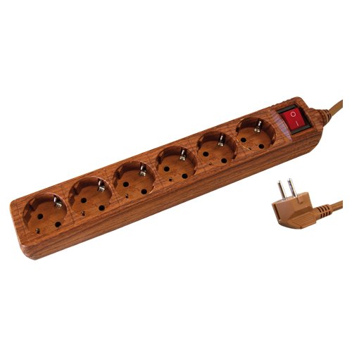 BASE MULTIPLE MADERA 6 TOMAS + INTERRUPTOR (3X1.5M - GSCM) 1.5M - GSC