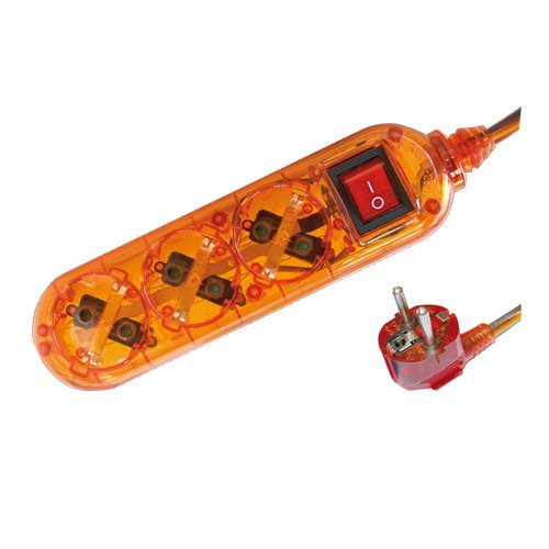 BASE MULTIPLE TRANSPARENTE 3 TOMAS + INTERRUPTOR (3X1.5MM) 1.5M NARANJA - GSC