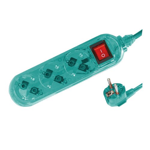 BASE MULTIPLE TRANSPARENTE 3 TOMAS + INTERRUPTOR (3X1.5MM) 1.5M VERDE - GSC