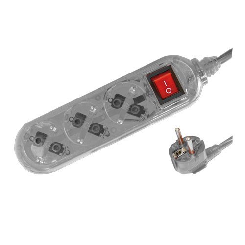 BASE MULTIPLE TRANSPARENTE 3 TOMAS + INTERRUPTOR (3X1.5MM) 1.5M BLANCA - GSC