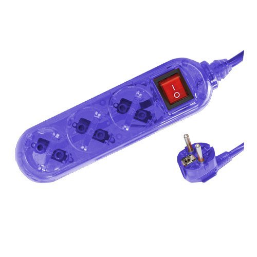 BASE MULTIPLE TRANSPARENTE 3 TOMAS + INTERRUPTOR (3X1.5MM) 1.5M AZUL - GSC