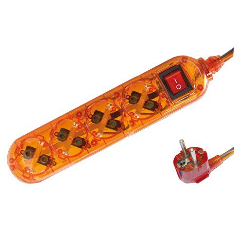 BASE MULTIPLE TRANSPARENTE 4 TOMAS + INTERRUPTOR (3X1.5MM) 1.5M NARANJA - GSC