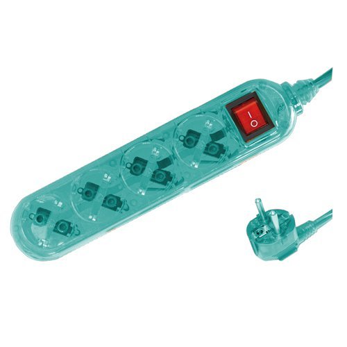 BASE MULTIPLE TRANSPARENTE 4 TOMAS + INTERRUPTOR (3X1.5MM) 1.5M VERDE - GSC