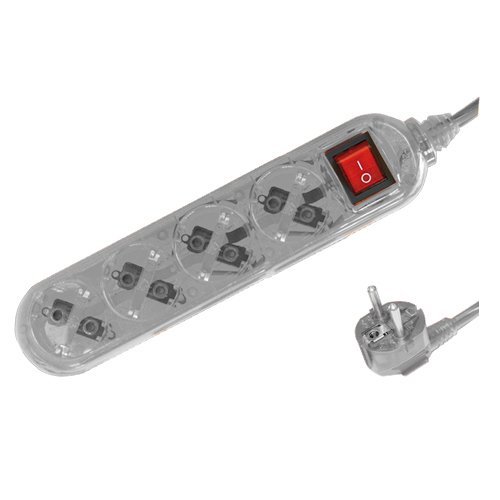 BASE MULTIPLE TRANSPARENTE 4 TOMAS + INTERRUPTOR (3X1.5MM) 1.5M BLANCA - GSC