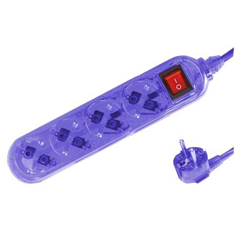 BASE MULTIPLE TRANSPARENTE 4 TOMAS + INTERRUPTOR (3X1.5MM) 1.5M AZUL - GSC