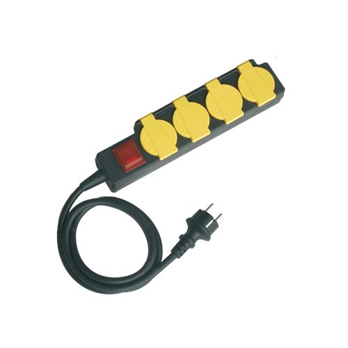 BASE MULTIPLE 4 TOMAS CON TAPAS + INTERRUPTOR(3X1.5MM) 1.5M - IP44 - GSC