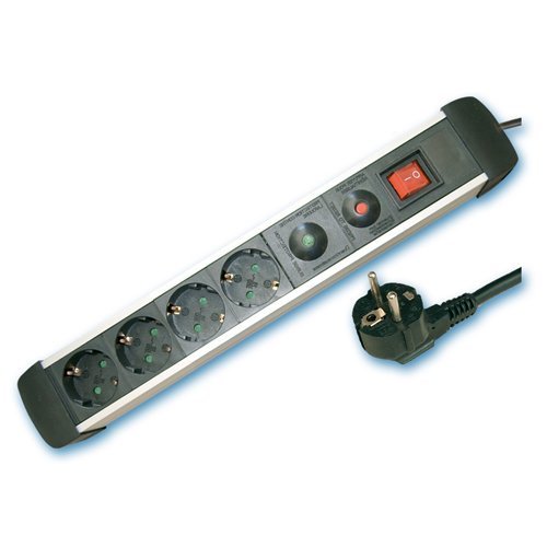 BASE MULTIPLE ALUMINIO 4 TOMAS + INTERRUPTOR(3X1.5MM)1.5M-PROTECCION - GSC