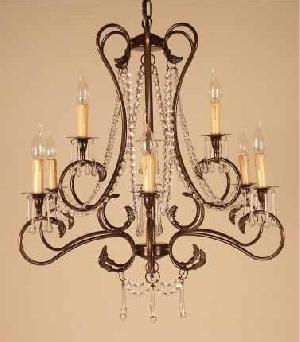 LAMPARA TECHO PROVENZAL 6 BRAZOS 65X75 MARRON OSCURO BRILLO,PRECIOS SIN PANTALLAS,CRISTAL ASFOUR-BML